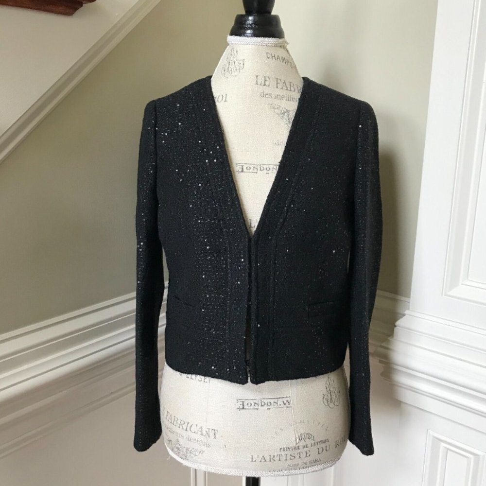 NWT JCrew Collarless Lady Chariot Jacket Blazer Womens 4 Black Sequin BM560 NEW - Picture 3 of 10